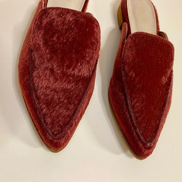 Mi.iM Lux Burgundy Red Calf Hair Mule Loafer Slipper Flats Womens 7.5 - Picture 3 of 16